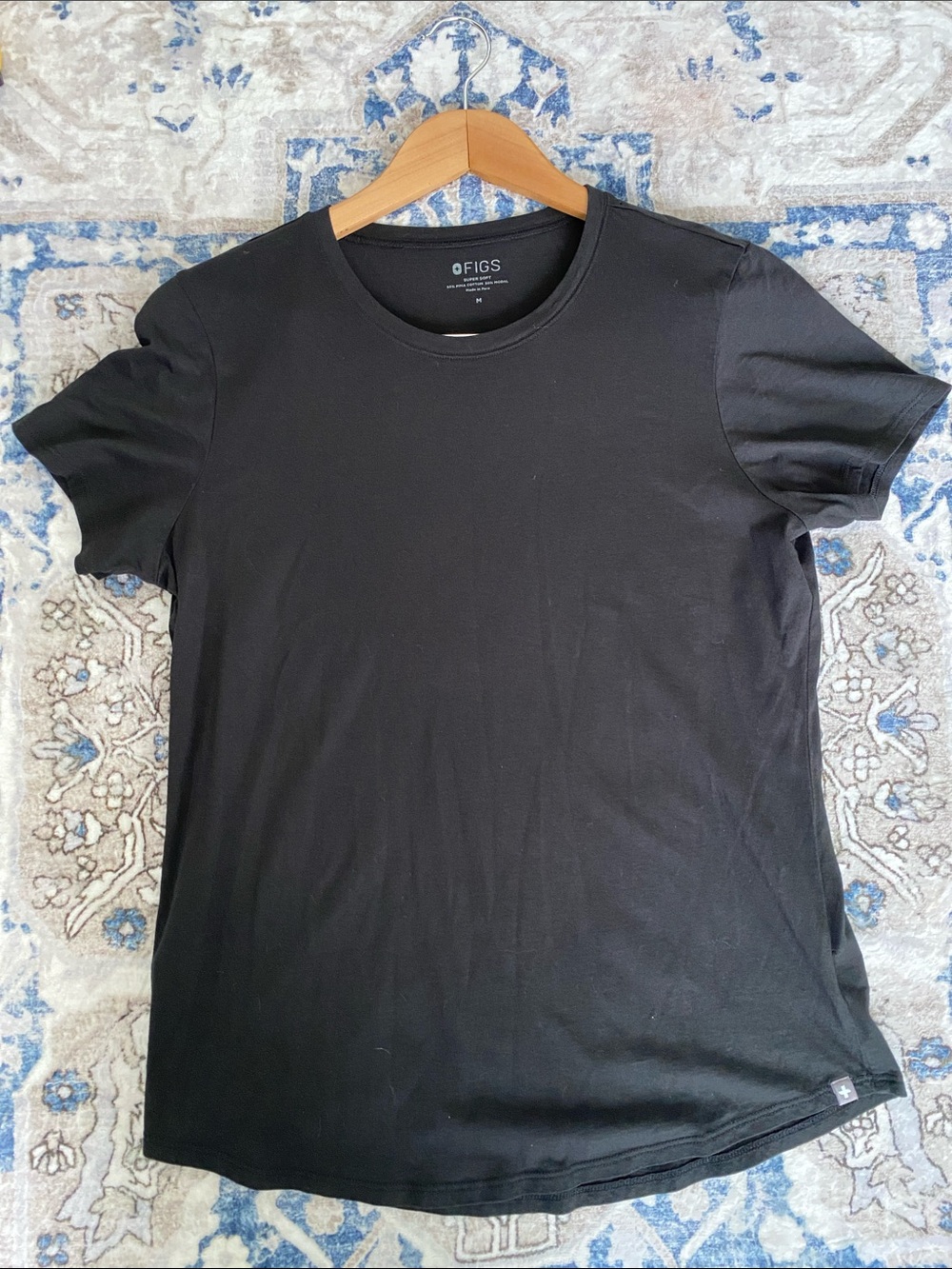Figs Women’s Black Short Sleeve Crew T-Shirt Prima Cotton/Modal Blend